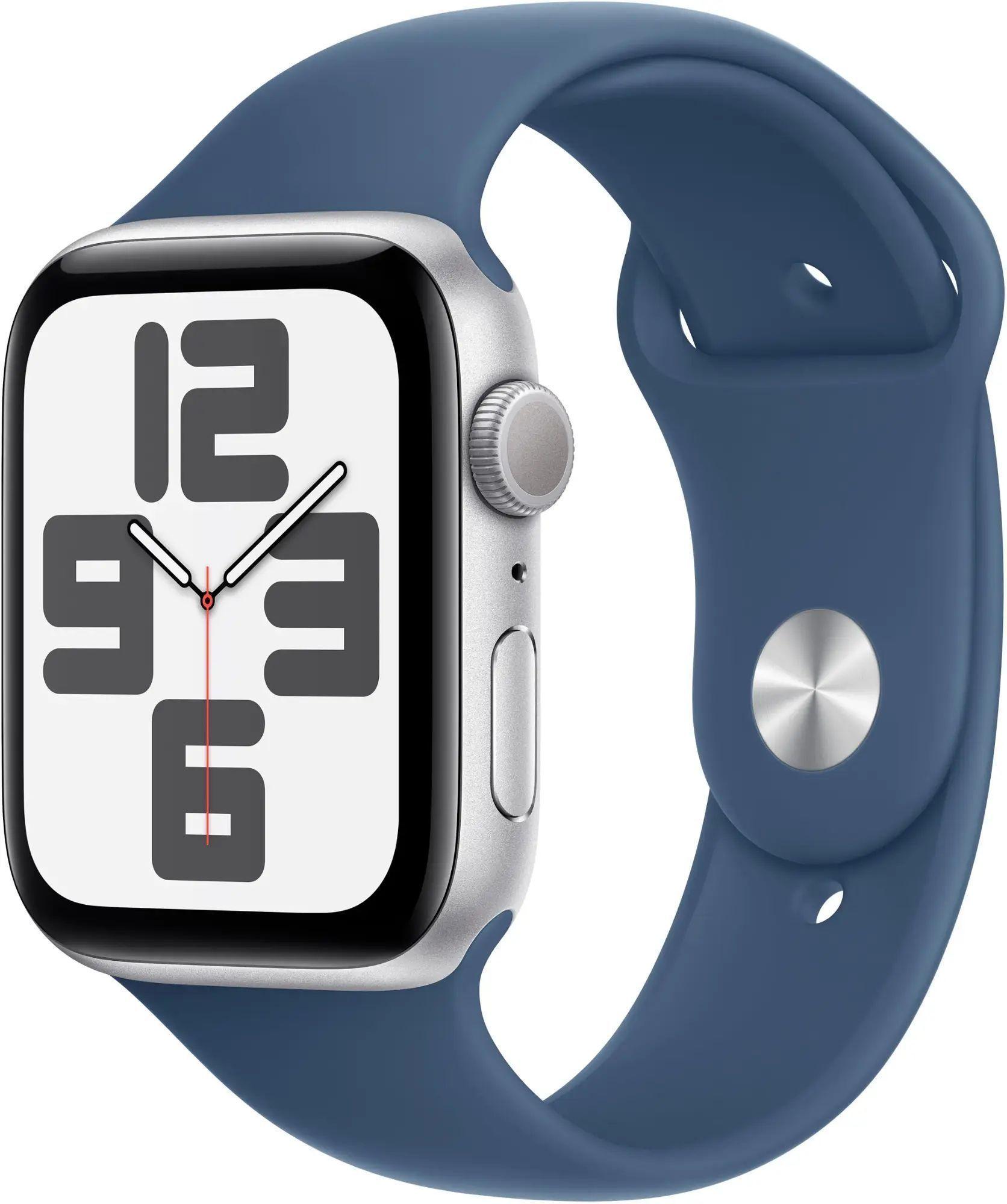 Apple Watch SE 2nd Gen (2022) (GPS) - 32GB - 40mm - Silver Aluminum Case with Denim Rubber Sport Band - One Size