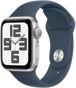Apple Watch SE 2nd Gen (2022) (GPS) - 32GB - 40mm - Silver Aluminum Case with Storm Blue Rubber Sport Band - One Size