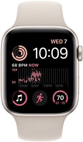 Apple Watch SE 2nd Gen (2022) (Cellular + GPS) - 32GB - 44mm - Starlight Aluminum Case with Starlight Rubber Sport Band - One Size