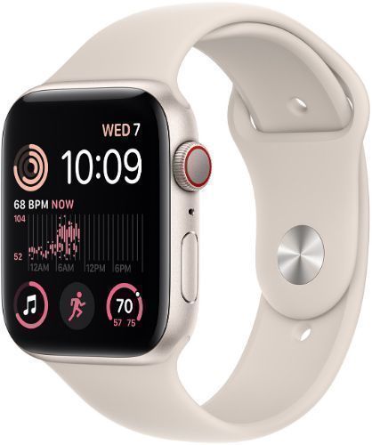 Apple Watch SE 2nd Gen (2022) (Cellular + GPS) - 32GB - 44mm - Starlight Aluminum Case with Starlight Rubber Sport Band - One Size