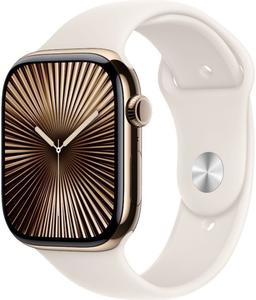 Apple Watch Series 10 (GPS) - 64GB - 42mm - Gold Titanium Case with Starlight Rubber Sport Band - One Size