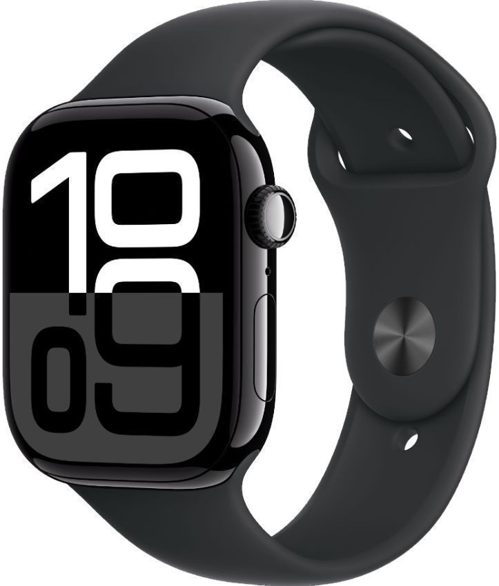 Apple Watch Series 10 (Cellular + GPS) - 64GB - 46mm - Jet Black Aluminum Case with Black Rubber Sport Band - One Size