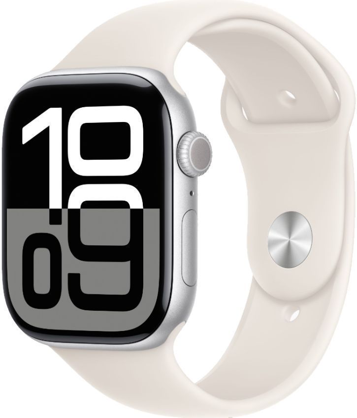 Apple Watch Series 10 (GPS) - 64GB - 42mm - Silver Aluminum Case with Starlight Rubber Sport Band - One Size