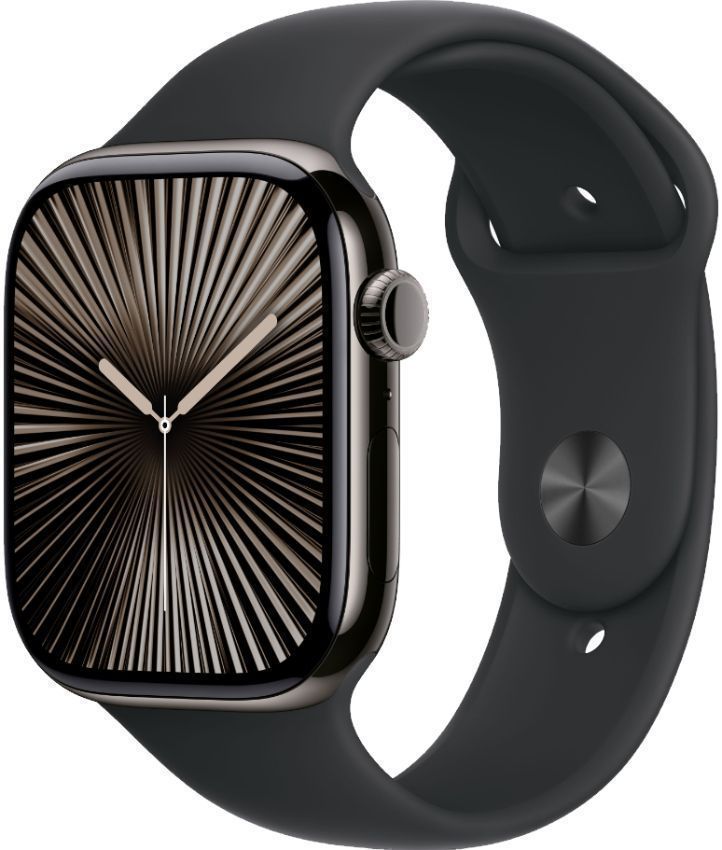 Apple Watch Series 10 (Cellular + GPS) - 64GB - 46mm - Slate Titanium Case with Black Rubber Sport Band - One Size