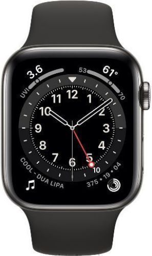 Apple Watch Series 6 (Cellular + GPS) - 32GB - 44mm - Graphite Stainless Steel Case with Black Rubber Sport Band