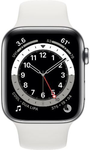 Apple Watch Series 6 (Cellular + GPS) - 32GB - 40mm - Silver Stainless Steel Case with White Rubber Sport Band