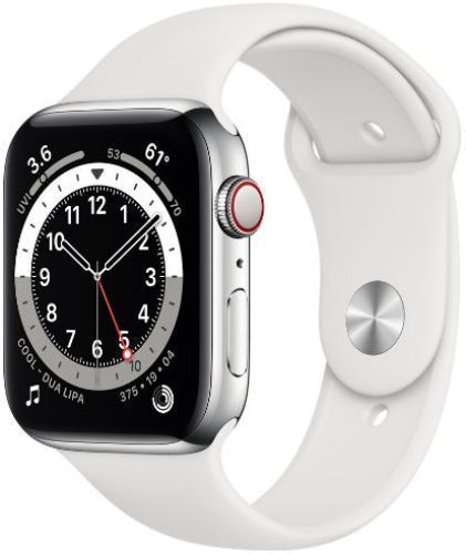 Apple Watch Series 6 (Cellular + GPS) - 32GB - 40mm - Silver Stainless Steel Case with White Rubber Sport Band