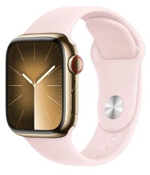 Apple Watch Series 7 (Cellular + GPS) - 32GB - 45mm - Gold Stainless Steel Case with Pink Sand Rubber Sport Band