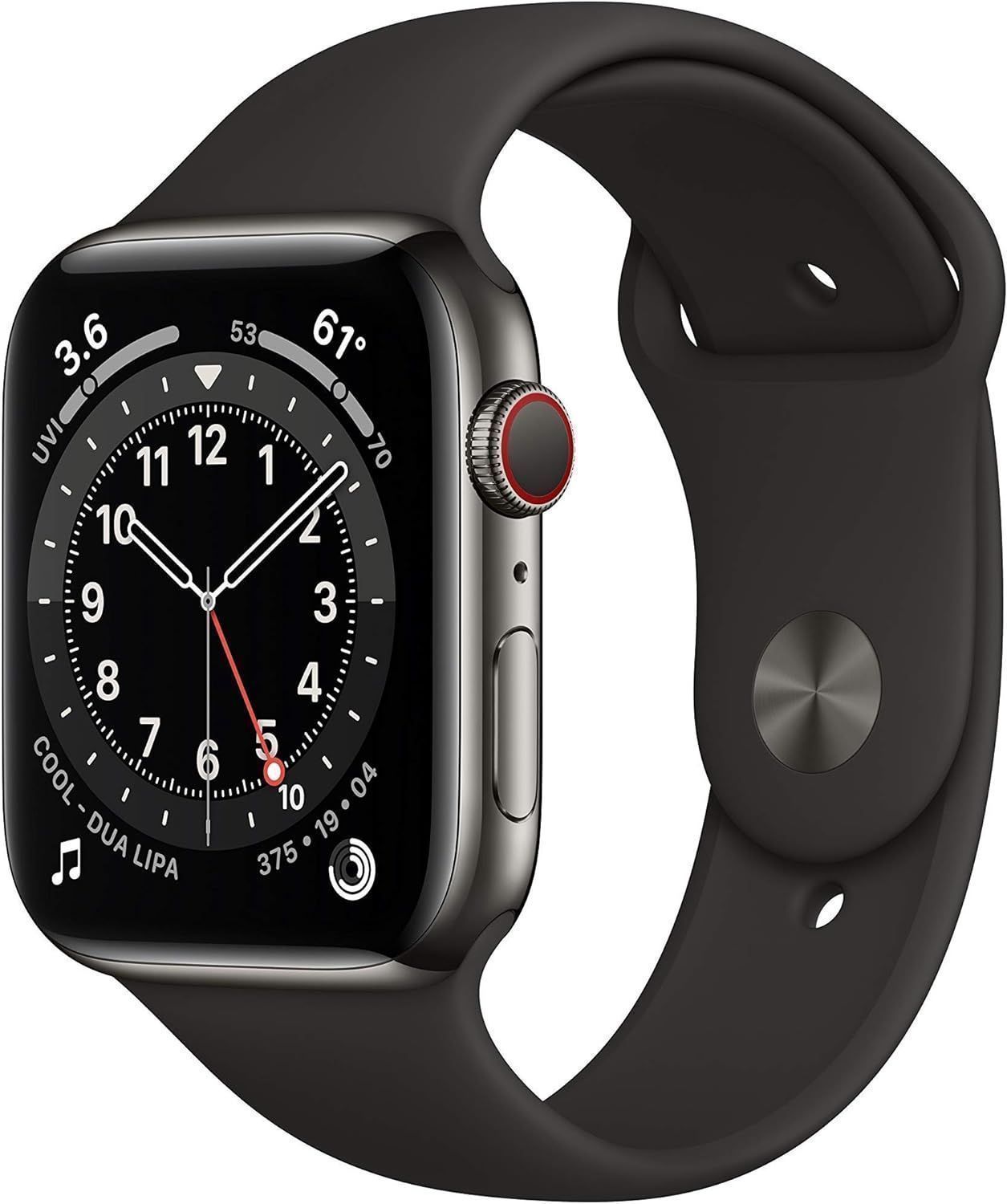 Apple Watch Series 7 (Cellular + GPS) - 32GB - 41mm - Graphite Stainless Steel Case with Black Rubber Sport Band
