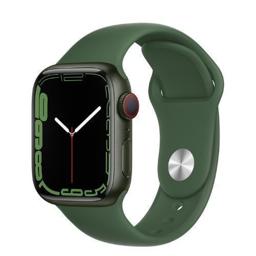 Apple Watch Series 7 (Cellular + GPS) - 32GB - 41mm - Green Aluminum Case with Clover Rubber Sport Band