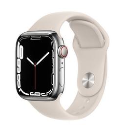 Apple Watch Series 7 (Cellular + GPS) - 32GB - 45mm - Silver Stainless Steel Case with Starlight Rubber Sport Band
