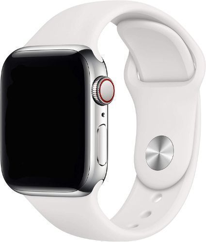 Apple Watch Series 7 (Cellular + GPS) - 32GB - 41mm - Silver Stainless Steel Case with White Rubber Sport Band
