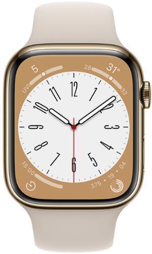 Apple Watch Series 8 (Cellular + GPS) - 32GB - 41mm - Gold Stainless Steel Case with Starlight Rubber Sport Band