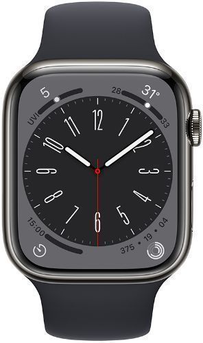Apple Watch Series 8 (Cellular + GPS) - 32GB - 45mm - Graphite Stainless Steel Case with Midnight Rubber Sport Band
