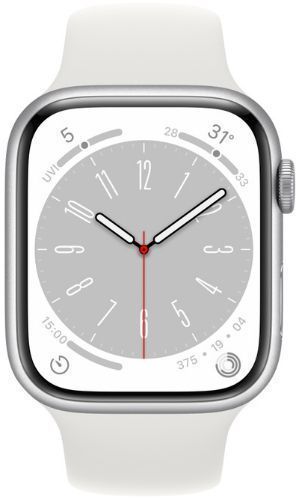 Apple Watch Series 8 (Cellular + GPS) - 32GB - 45mm - Silver Aluminum Case with White Rubber Sport Band