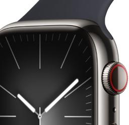 Apple Watch Series 9 (Cellular + GPS) - 64GB - 45mm - Graphite Stainless Steel Case with Midnight Rubber Sport Band - One Size