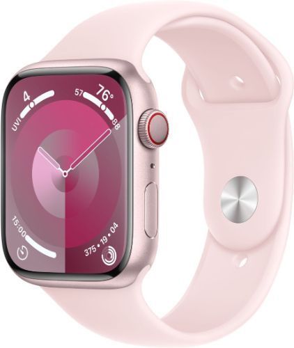 Apple Watch Series 9 (Cellular + GPS) - 64GB - 45mm - Pink Aluminum Case with Light Pink Rubber Sport Band - One Size