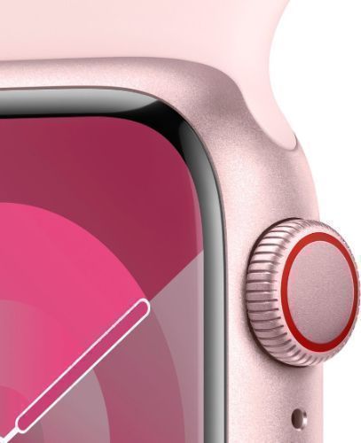Apple Watch Series 9 (Cellular + GPS) - 64GB - 45mm - Pink Aluminum Case with Light Pink Rubber Sport Band - One Size