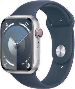 Apple Watch Series 9 (GPS) - 64GB - 45mm - Silver Aluminum Case with Storm Blue Rubber Sport Band - One Size
