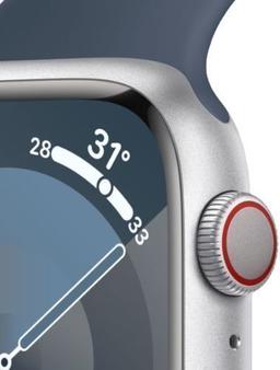 Apple Watch Series 9 (GPS) - 64GB - 45mm - Silver Aluminum Case with Storm Blue Rubber Sport Band - One Size