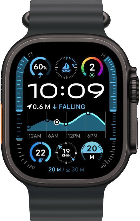 Apple Watch Ultra 2 (Cellular + GPS) - 64GB - 49mm - Black Titanium Case with Black Rubber Ocean Band - One Size