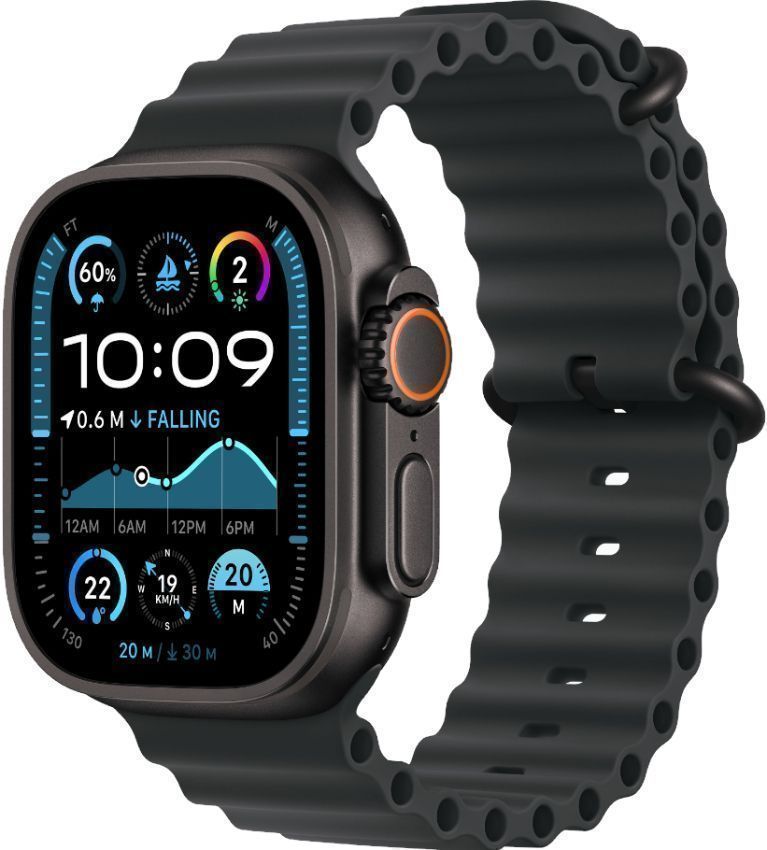 Apple Watch Ultra 2 (Cellular + GPS) - 64GB - 49mm - Black Titanium Case with Black Rubber Ocean Band - One Size