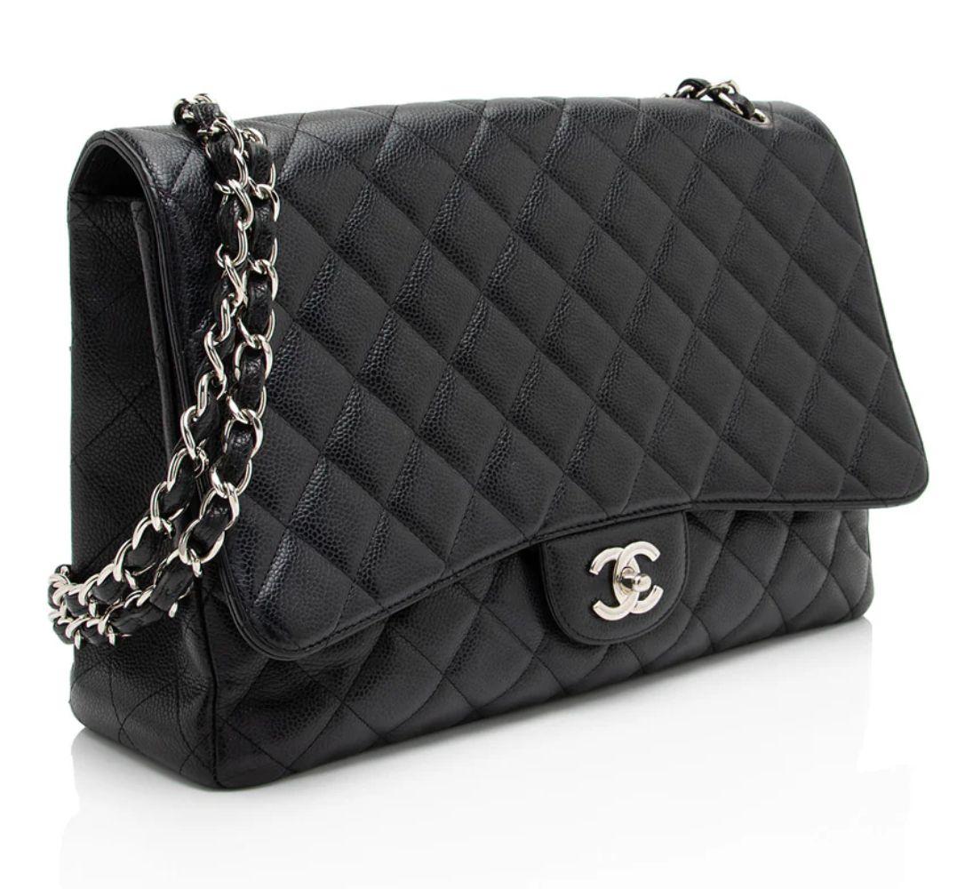 Refurbished Chanel Caviar Leather Classic Maxi Single Flap Bag - Reebelo United Kingdom