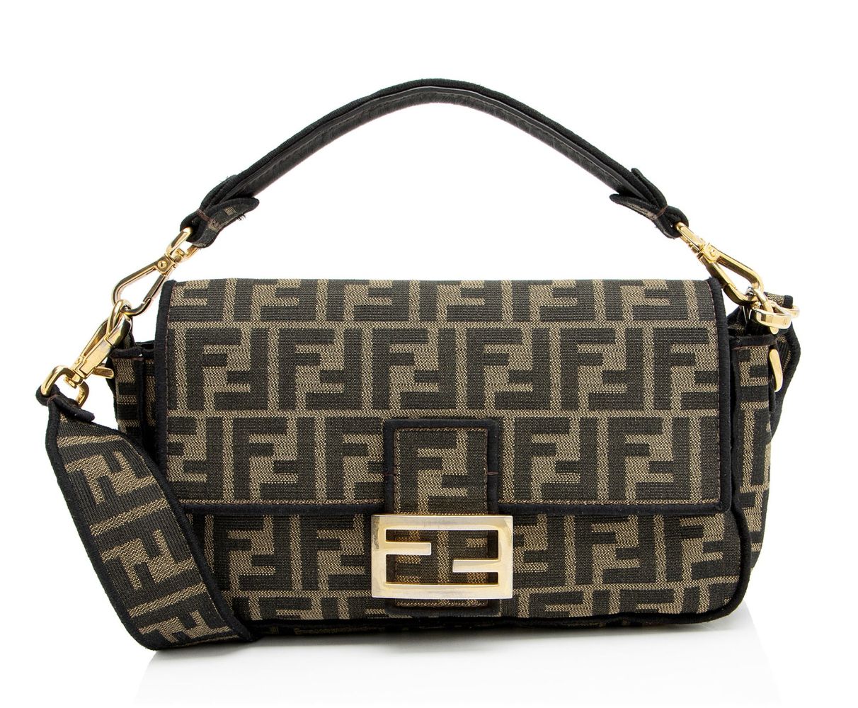 Fendi Zucca Calfskin Baguette Shoulder Bag