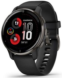 Garmin Venu 2 Plus Smartwatch - 33mm - Slate Black Fiber-reinforced Polymer Case with Black Silicone Silicone Strap