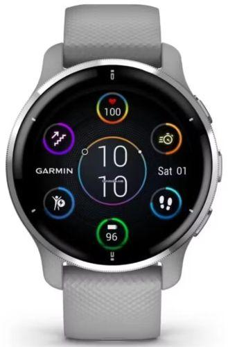 Garmin Venu 2 Plus Smartwatch - 33mm - Silver Fiber-reinforced Polymer Case with Powder Gray Silicone Silicone Strap