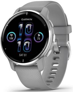 Garmin Venu 2 Plus Smartwatch - 33mm - Silver Fiber-reinforced Polymer Case with Powder Gray Silicone Silicone Strap