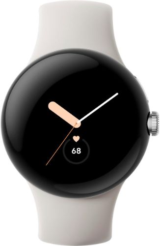 Google Pixel Watch 1 (Bluetooth) - 32GB - 41mm - Polished Silver Stainless Steel Case with Chalk Fluoroelastomer Active Band