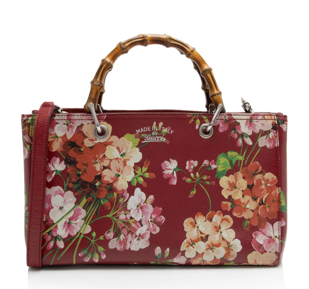 Gucci Leather Bamboo Blooms Medium Shopper Tote
