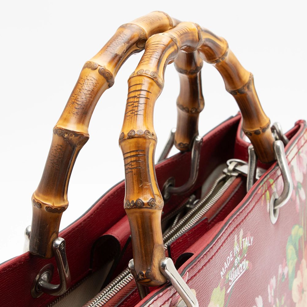 Gucci Leather Bamboo Blooms Medium Shopper Tote