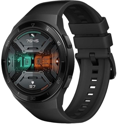 Huawei Watch GT 2e Smartwatch - 4GB - 35mm - Black Stainless Steel Case with Graphite Black Fluoroelastomer Fluoroelastomer Strap