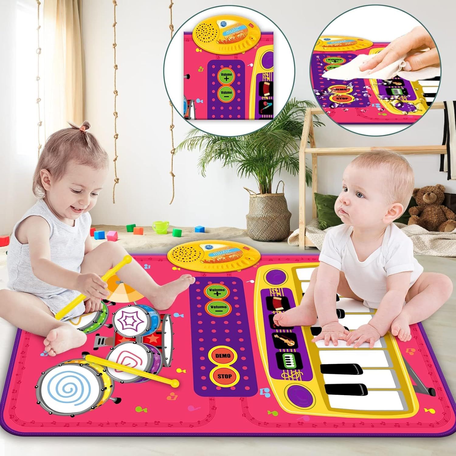 PRAGYM 2-in-1 Toddler Music Mat with Keyboard & Drum Toy