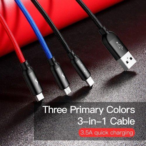 Refurbished Baseus Phone Cable Three Primary Colors 3 in 1 For Iphone Micro USB Type C - Reebelo United Kingdom