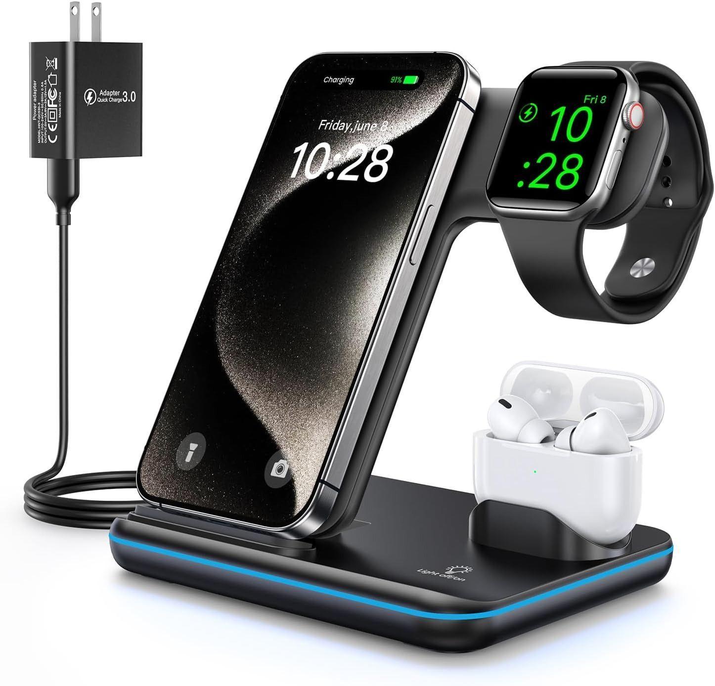 Refurbished WAITIEE Wireless Charger 3-in-1 15W Fast Charging Station - Reebelo United Kingdom