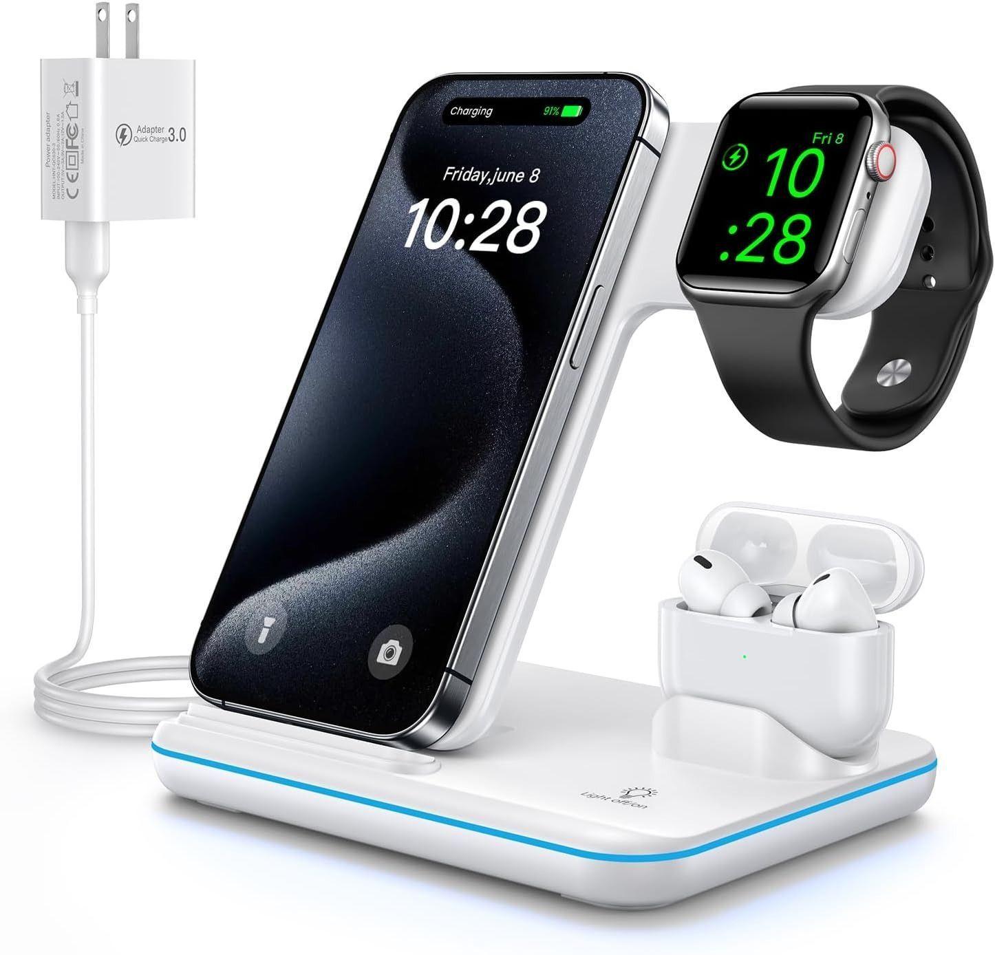 Refurbished WAITIEE Wireless Charger 3-in-1 15W Fast Charging Station - Reebelo United Kingdom